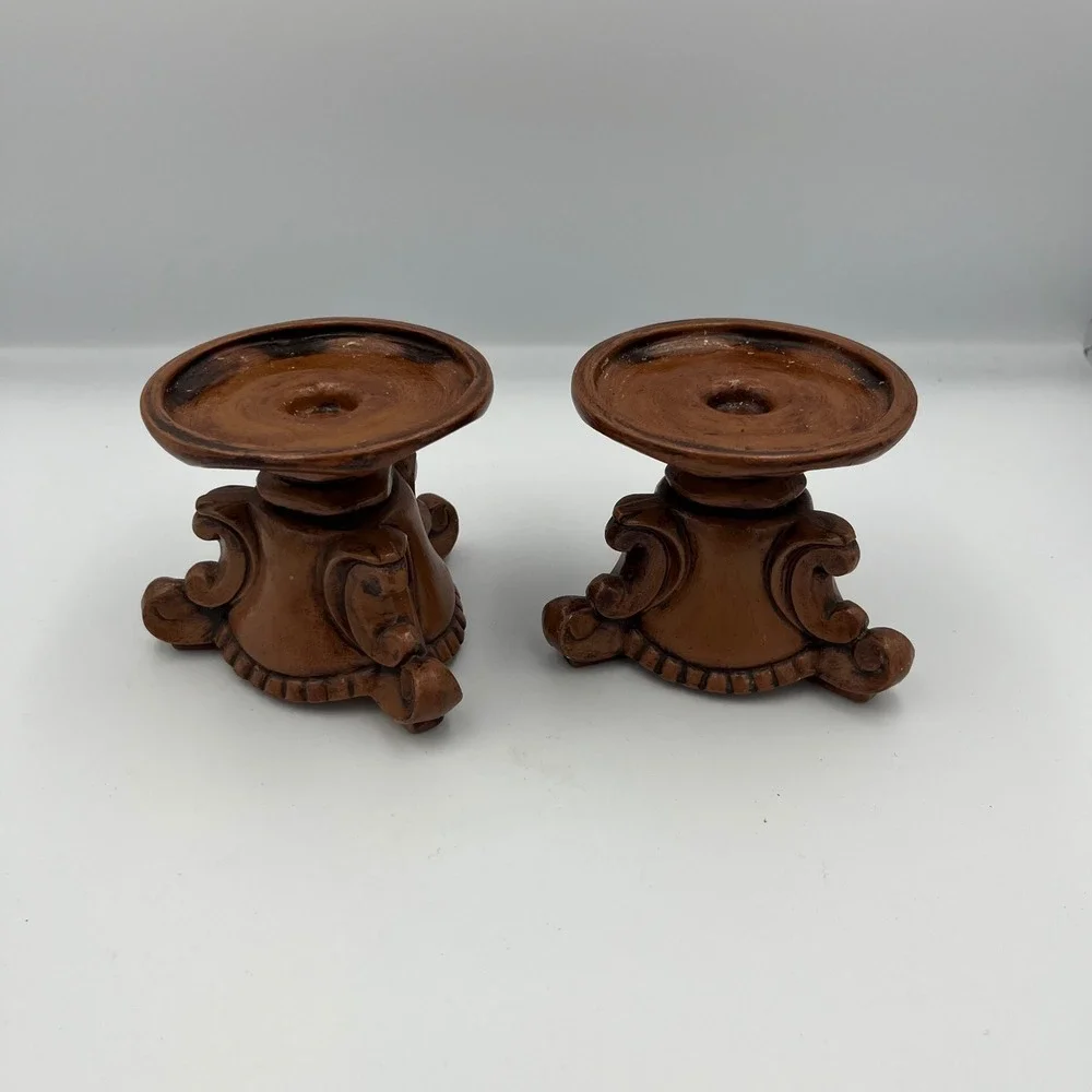 Vintage 1972 Ceramic Candlestick Holders‎ Set of 2 Brown Ornate MCM